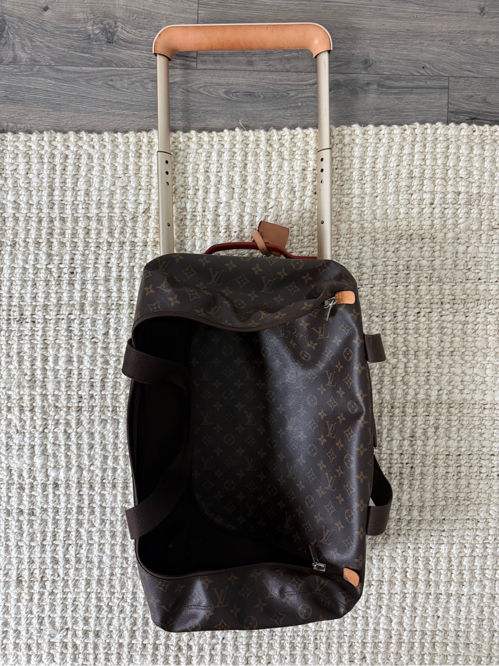 Louis Vuitton Monogram Rolling Travel Bag in Brown with Tan Trim